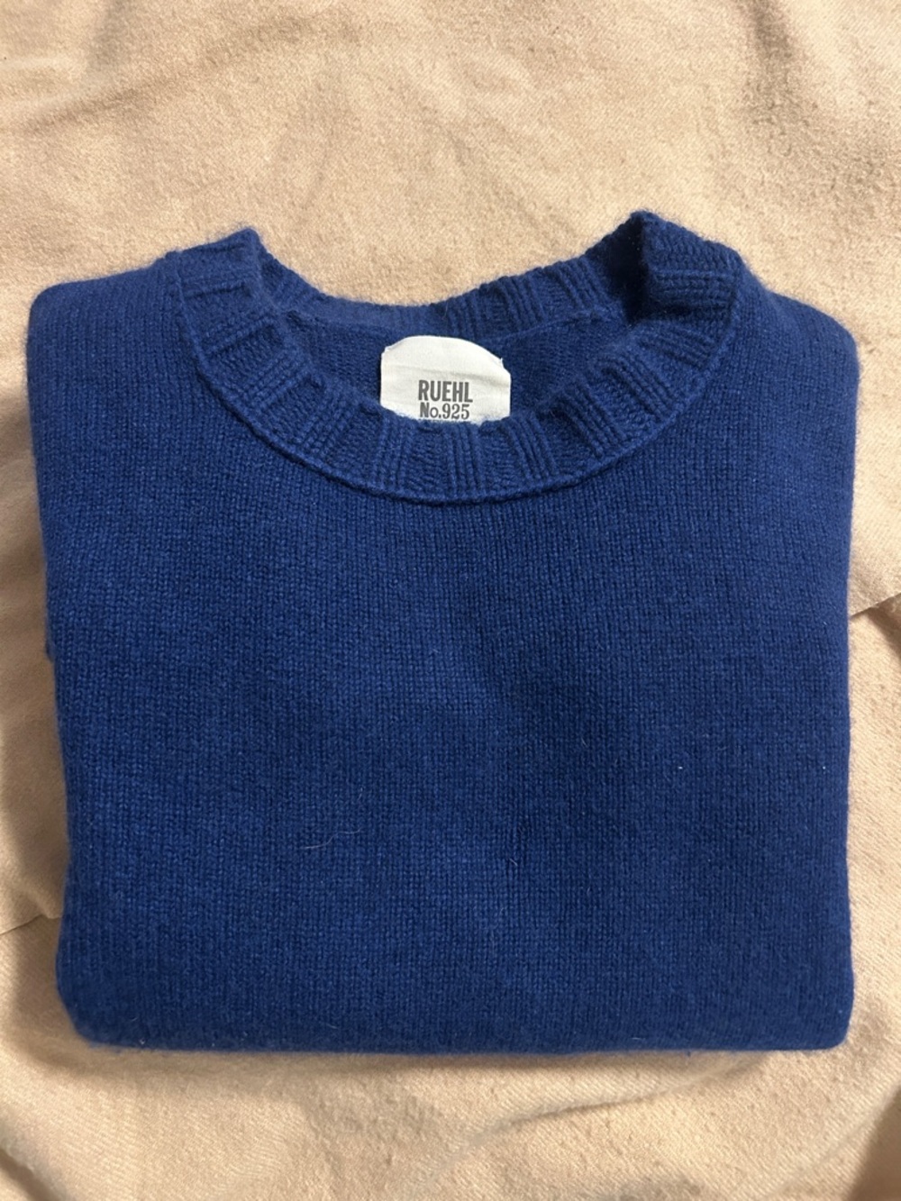 Ruehl No.925 Deep Blue 100% Cashmere Crewneck Sweater